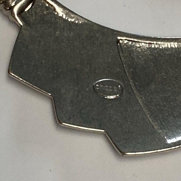 Chicos Bib Necklace Chunky Silvertone Enamel Deco Style Choker Modern Costume - Picture 4 of 10